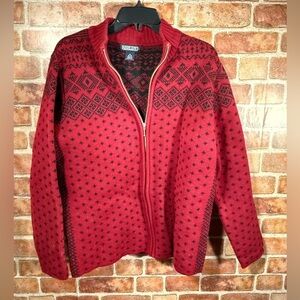 Lands' End Sz M 10-12 Fair Isle Nordic Sweater Cardigan 100% Wool Full Zip